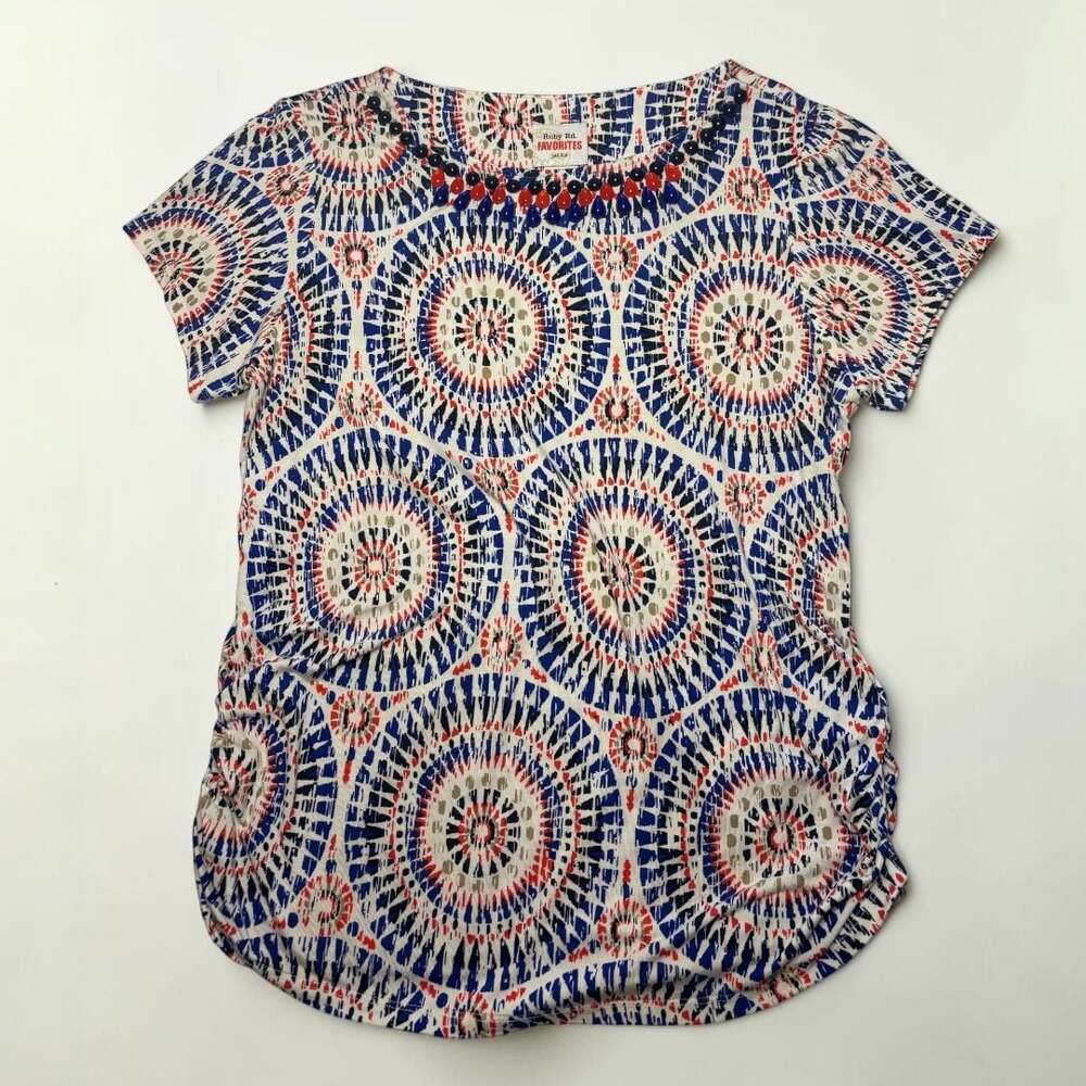 Ruby Rd. FAVORITES Women's Petite Med. Kaleidoscope Print Embellished Beaded Top